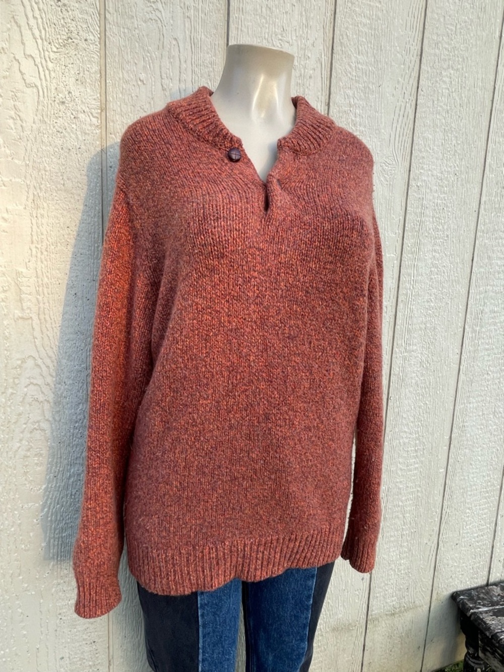 L.L. Bean Women's Button-Neck Cowl Sweater - Rust lambs wool